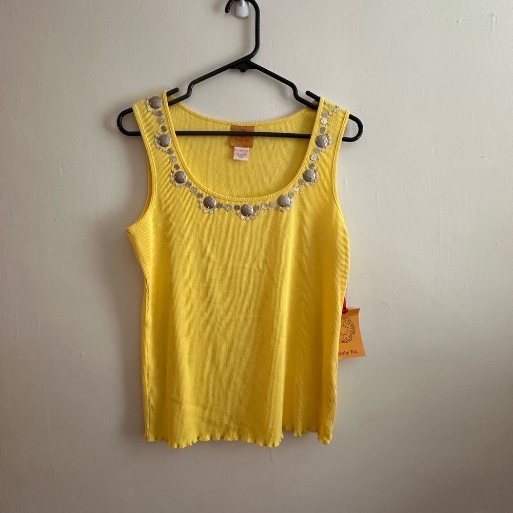 Ruby Rd. Yellow Embellished Tank Top